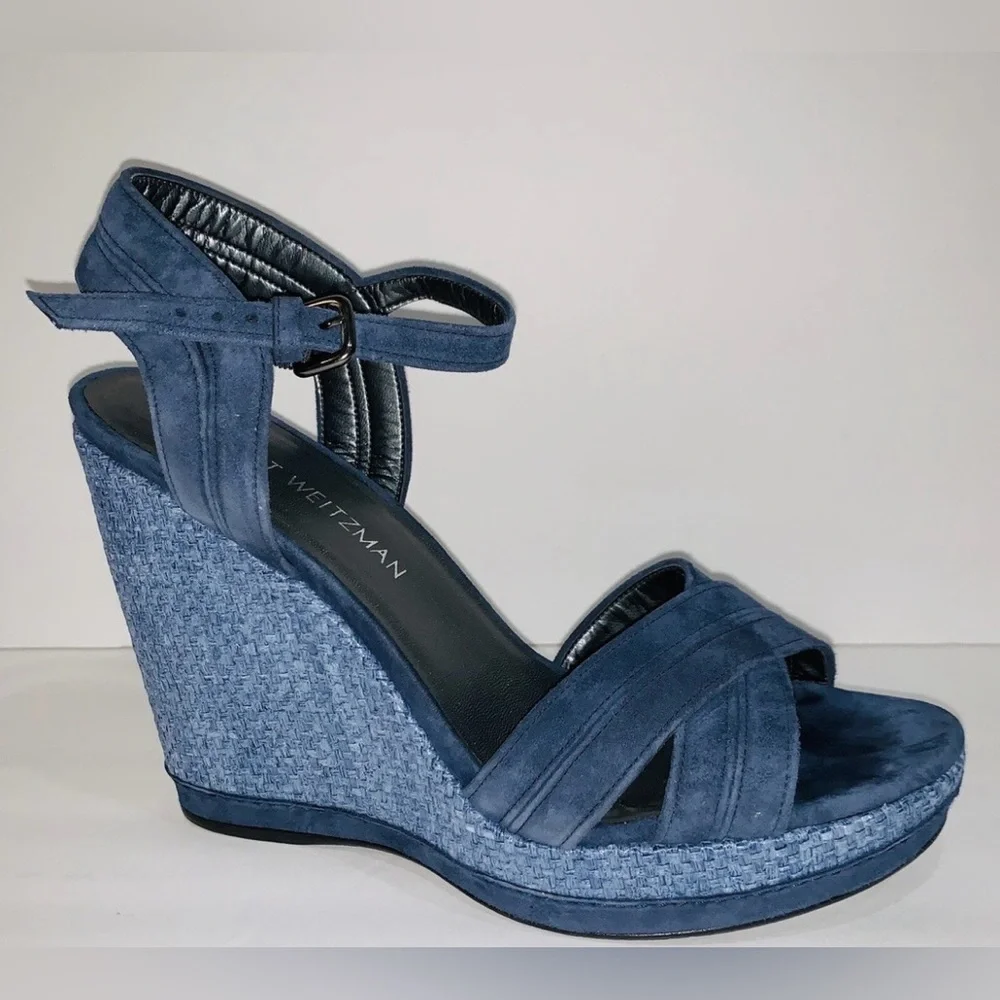 💙💙STUART WEITZMAN ELEVATE BLUE SUEDE WEDGE SANDALS💙